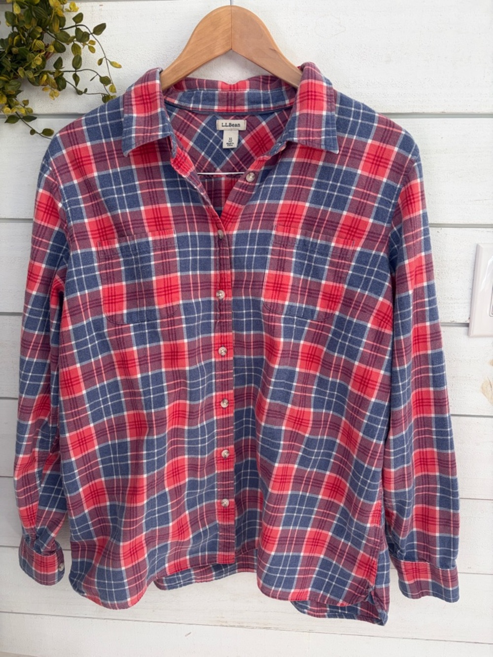 L.L. Bean Red and Blue Plaid Flannel Shirt